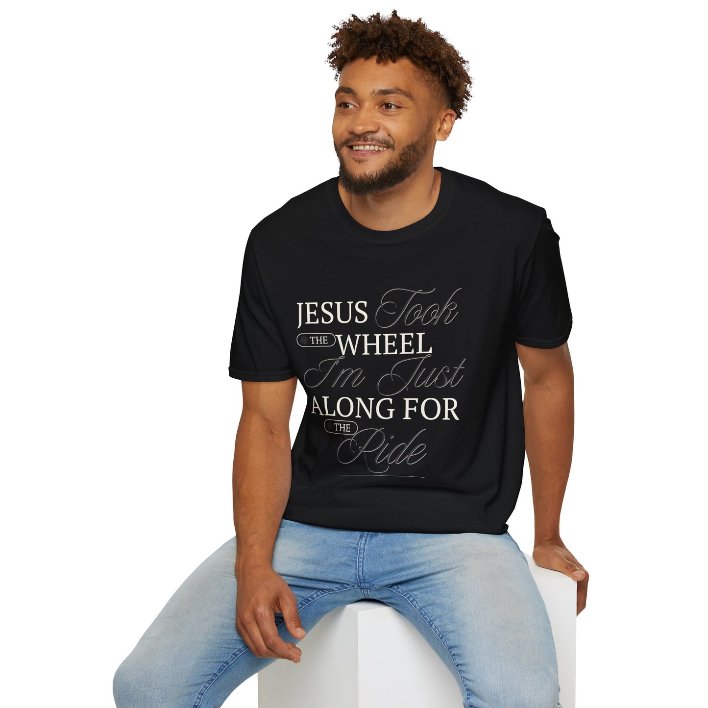 Christian Unisex Tee - Jesus Took the Wheel Design