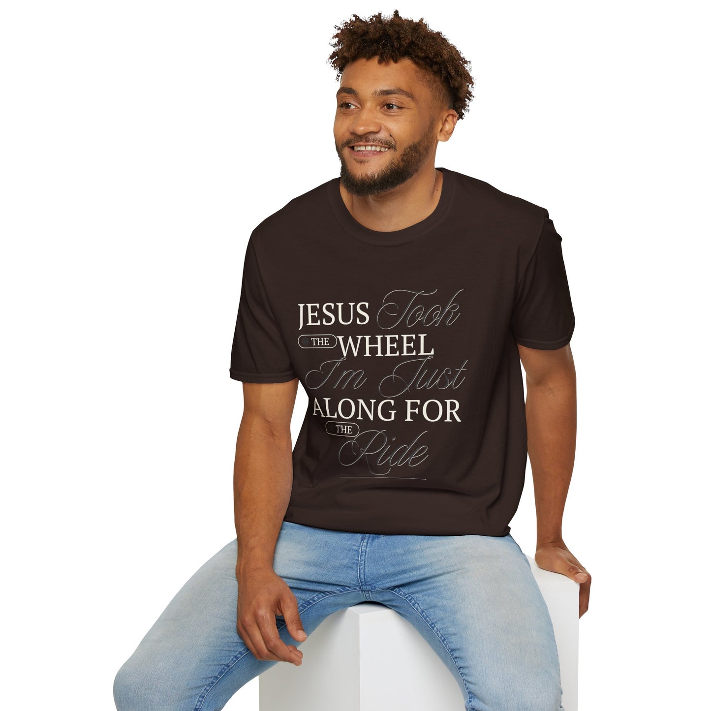 Christian Unisex Tee - Jesus Took the Wheel Design