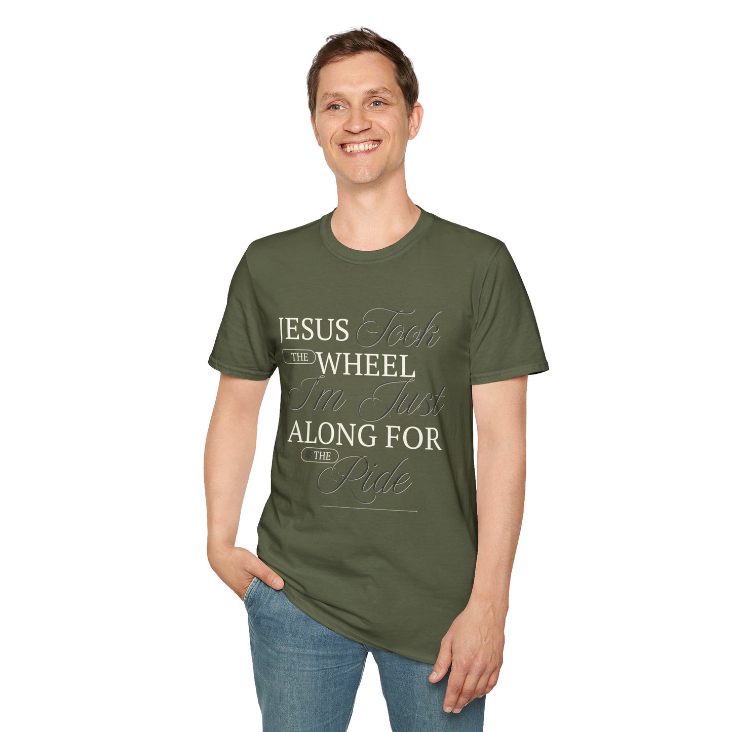 Christian Unisex Tee - Jesus Took the Wheel Design