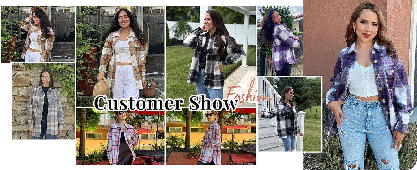 Flannel Shirts for Women Plaid Jackets Long Sleeve Shackets Womens Button down Coats Warm Blouses