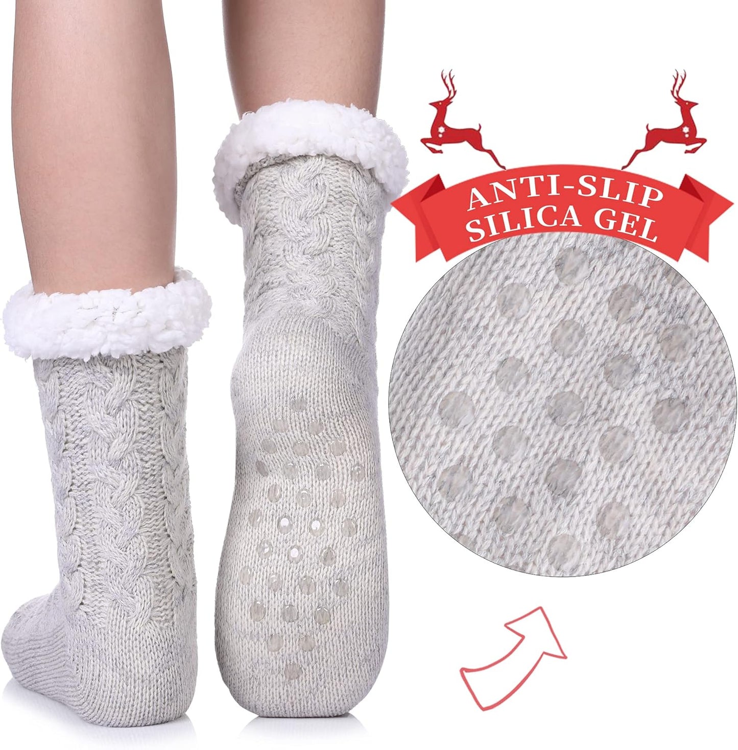 Women'S Winter Super Soft Warm Cozy Fuzzy Fleece-Lined with Grippers Slipper Socks